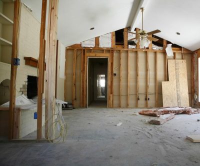 Image of an interior home being renovated with the door and walls removed
