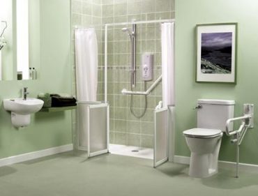 Roll-in shower units and grab bars and high-seat toilets are common modifications in seniors' bathooms