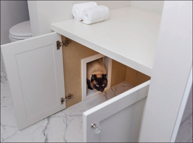 The uniqueness of this custom cat litter privacy chamber was a hit with judges. Marvel Pro Contracting & Renovations Ltd., Kelowna, B.C. The 2019 CHBA National Awards for Housing Excellence winner for the renovation category "Bathroom."